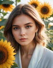 Girl portrait, background Sunflower