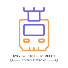 Fototapeta premium Suspended monorail two color line icon. Suspension railway. Hanging train. Public transportation bicolor outline symbol. Duotone linear pictogram. Isolated illustration. Editable stroke
