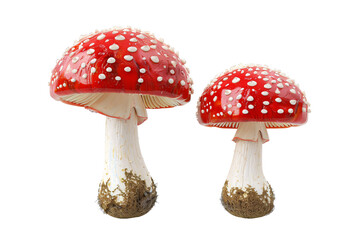 a pair of red and white mushrooms