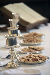 Protestant communion. Bread and wine.