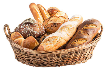 a basket of bread in a white background