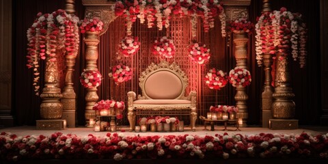 Fototapeta premium Traditional Indian Wedding Ceremony Stage Decor