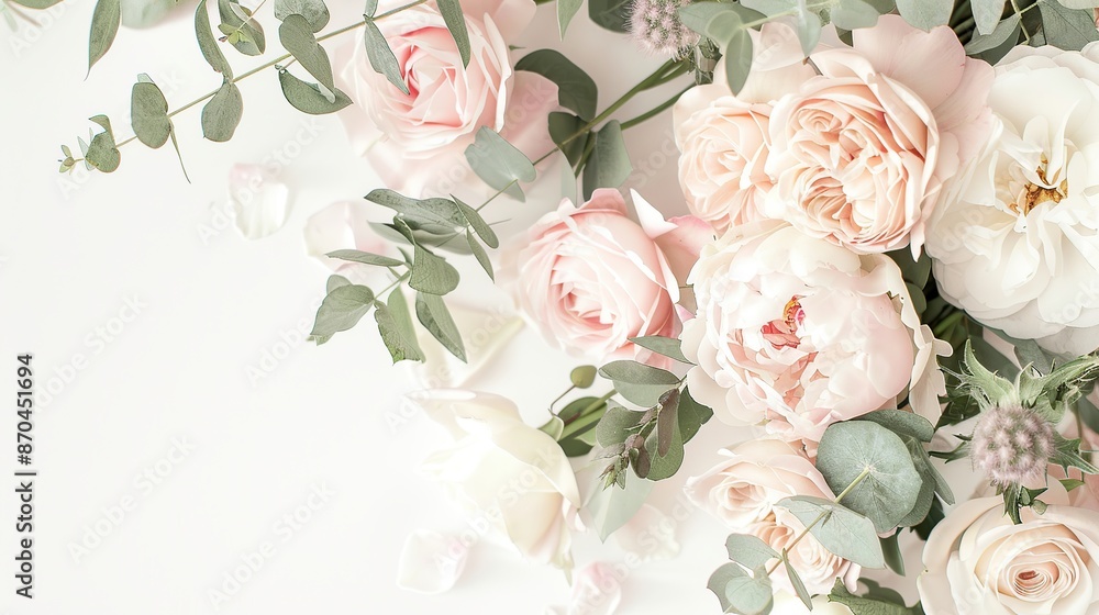 Canvas Prints Delicate Pink Roses and Eucalyptus Leaves