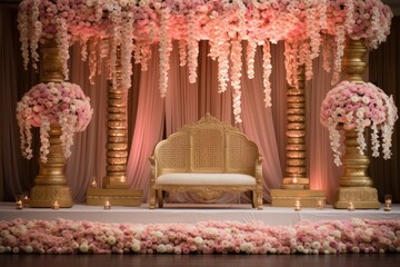 Elegant Wedding Decoration with Flowers and Gold