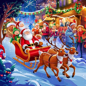Merry Christmas (Illustration-typography) Santa Cluas, Rendier, Snowmen, Gifts. kids