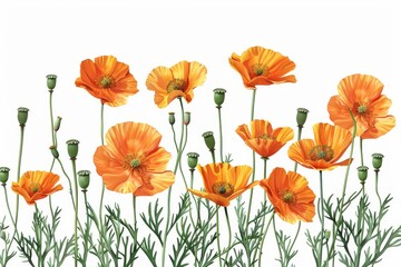 Fototapeta premium A watercolor border of California poppy petals.