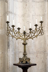 Menorah. Candels stick with seven branches. Jewish symbol.  France.  France.