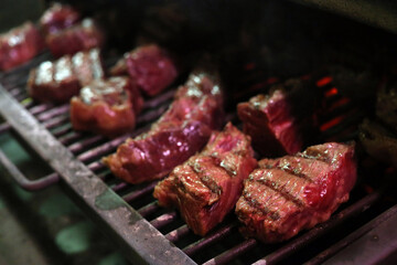 Restaurant. Meet on a grill.  France.