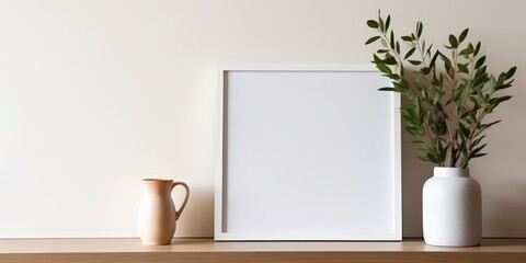 Minimalist Home Decor with a White Frame and Olive Branches