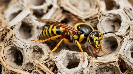 Common wasp, Vespula vulgaris, European wasp isolated on white, top view