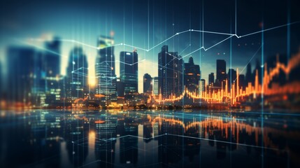 Obraz premium Stock market growth and business investing with financial charts on dark blue background