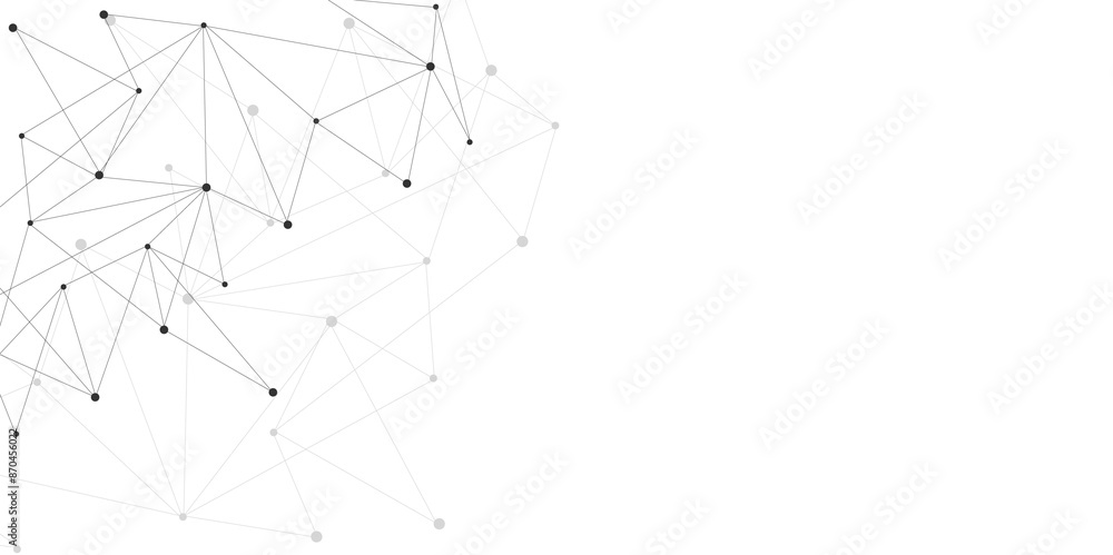 Poster Grey graphic background dots with connections technologies and sharing data as abstract concept.