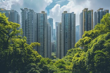 Obraz premium Climate-smart urban planning drives green building certification and public health infrastructure, incorporating smart grid technology and sustainable mobility solutions.