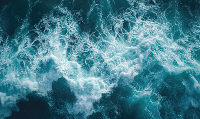 Fototapeta premium Aerial view to ocean waves. Blue water background