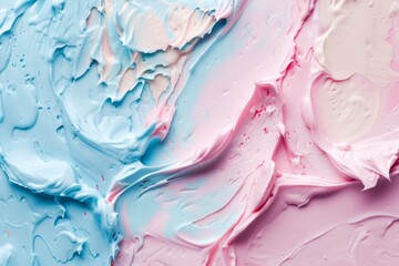 Obraz premium Swirling pastel texture of blue and pink paint, creating a dreamy abstract pattern with smooth blends and intricate details.
