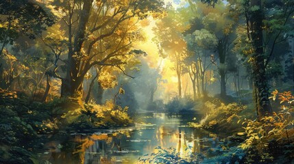 Fototapeta premium Morning Landscape Scene with Gentle Sunlight and Natural Beauty
