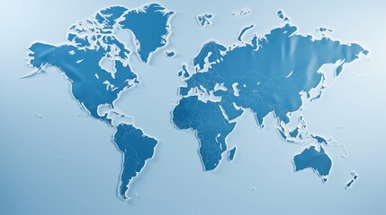 Minimalistic 3d earth map on soft blue gradient background for simplified geographic representation