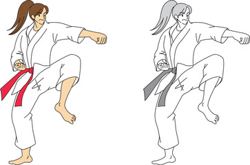 空手の形を披露する選手のイラストセット