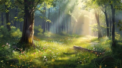 Obraz premium Morning Landscape Scene with Gentle Sunlight and Natural Beauty