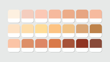 skin tones Color Guide Palette with Color Names. Example of skin tones catalog with RGB HEX code and name, Pantone Color Palette Catalog