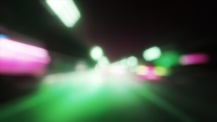 Blurred city lights animation with vibrant colors and soft bokeh effect. Ideal for urban nightlife scenes, conveying a sense of speed, energy, and modernity.