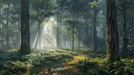 Fototapeta premium Morning Landscape Scene with Gentle Sunlight and Natural Beauty