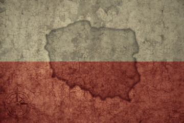 map and flag of poland on a old vintage crack paper background .
