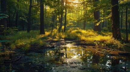 Obraz premium Morning Landscape Scene with Gentle Sunlight and Natural Beauty