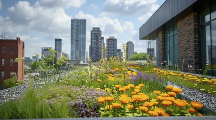 Obraz premium Urban green roofs creating vibrant, eco-friendly spaces atop buildings.