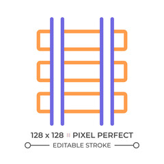 Rails two color line icon. Railroad track. Railway infrastructure. Train route. Civil engineering bicolor outline symbol. Duotone linear pictogram. Isolated illustration. Editable stroke