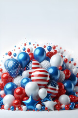 Red, white and blue balloons on clear background, American flag and celebration day design concept