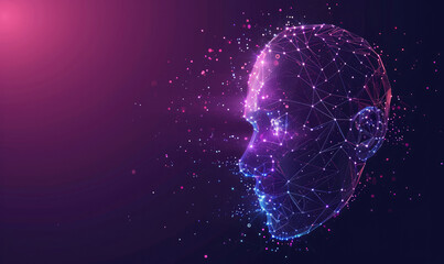 Human head created in low poly style. Man face polygon light. Emotional Intelligence allegory AI. Facial Recognition System concept. biometric scanning, 3D scanning