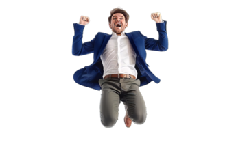 Businessman Jumping Happy Isolated
