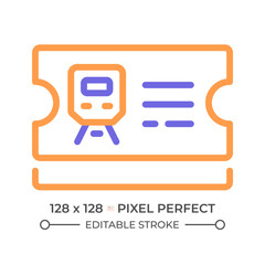 Fototapeta premium Ticket control two color line icon. Railway station. Train passenger. Fare evasion. Public transportation bicolor outline symbol. Duotone linear pictogram. Isolated illustration. Editable stroke