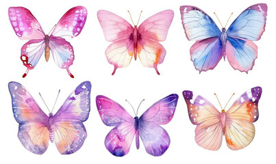 Obraz premium Butterflies clipart set. Pink butterfly. Girl baby shower design elements. Party invitation, birthday celebration. Spring or summer decoration