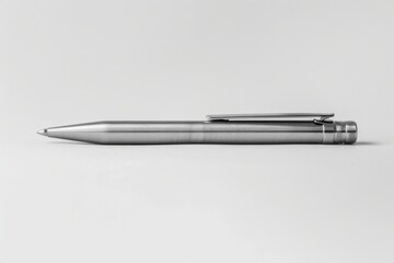 A minimalist pen with a brushed silver finish and a simple, sleek design. The pen features a smooth...