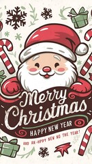 Merry Christmas (Illustration-typography) Santa Cluas, Rendier, Snowmen, Gifts. kids