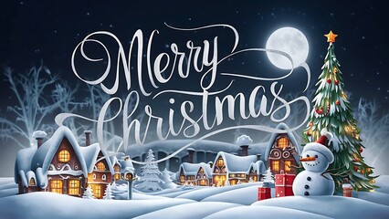 Fototapeta premium Merry Christmas (Illustration-typography) Santa Cluas, Rendier, Snowmen, Gifts. kids