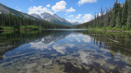 Fototapeta premium Crystal-clear lakes mirror the world above, inviting introspection and reflection.
