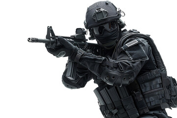 a person in black uniform holding a gun