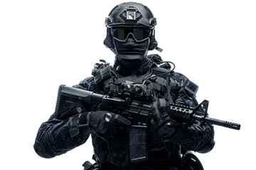 a person in black uniform holding a gun