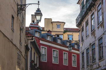 Facades of houses in Lisbon, Portugal.