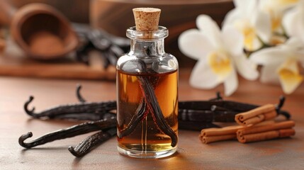 Aromatic Vanilla Extract in a Premium Clear Bottle for Baking and Desserts