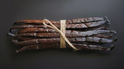 Aromatic Vanilla Bean Pods Bundled with Rustic Twine in Elegant Art Nouveau Style