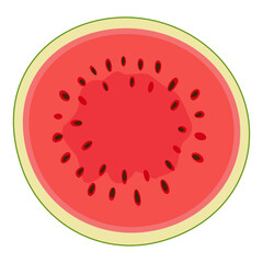 Fototapeta premium Ripe red cut watermelon top view. Hand drawn Trendy flat style isolated cut fruit organic natural dessert, healthy sweet red juicy Sliced melon summer fruit. Vector illustration
