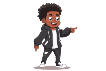 a cartoon of a boy pointing