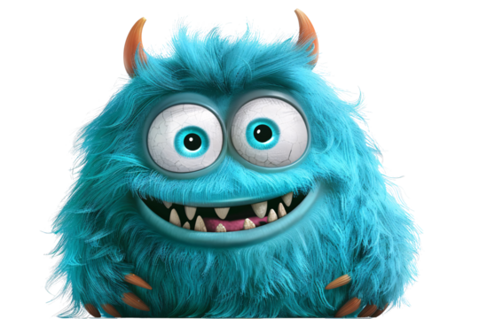 a blue furry monster with horns