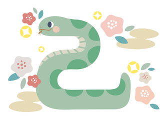 巳をかたどったへびのイラスト　年賀状素材　2025年