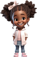 Adorable cartoon girl with bright smile. 