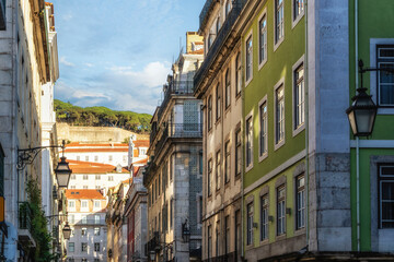 Obraz premium Old Town Lisbon. Street view of typical houses in Lisbon.